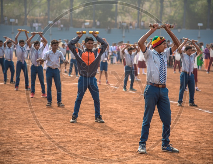 School Students  Doing Exercises in Pet Period Or drill Period