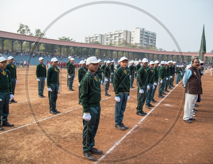 School Children  Wearing Uniform and Attending A Independence Day Parade