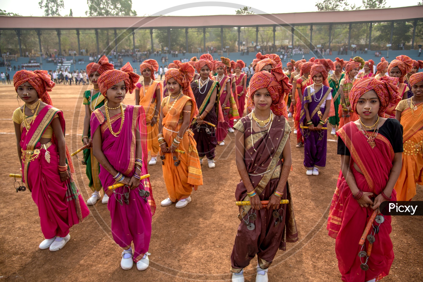 School Girls in Traditional Maratha  Attire For  Performance in  Independence Day Parade