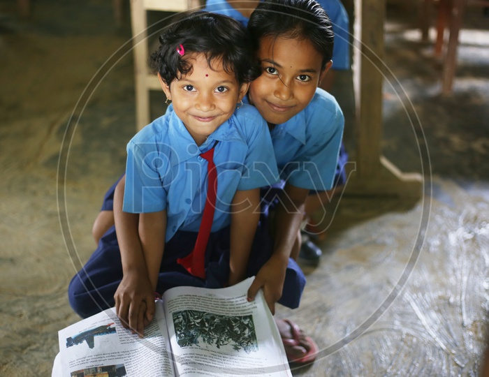 School Children Or School Students Wearing Uniforms In a Classrooms With Books
