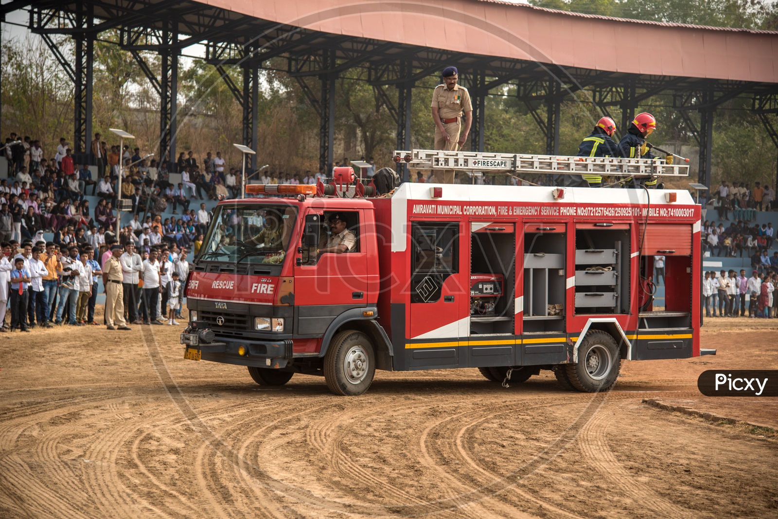 Fire Engine Or Fire Service Vehicle  Presentation in Independence Day  Parade