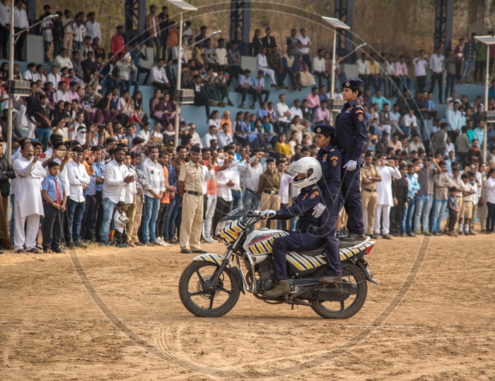 Woman Commando Cadets Doing Stunts With Bikes in Independence Day Parade