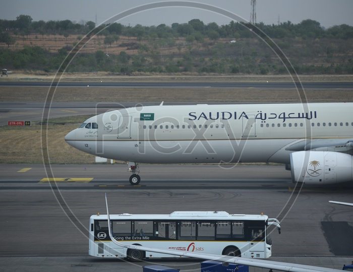 Saudia  Flight Parked In an Airport