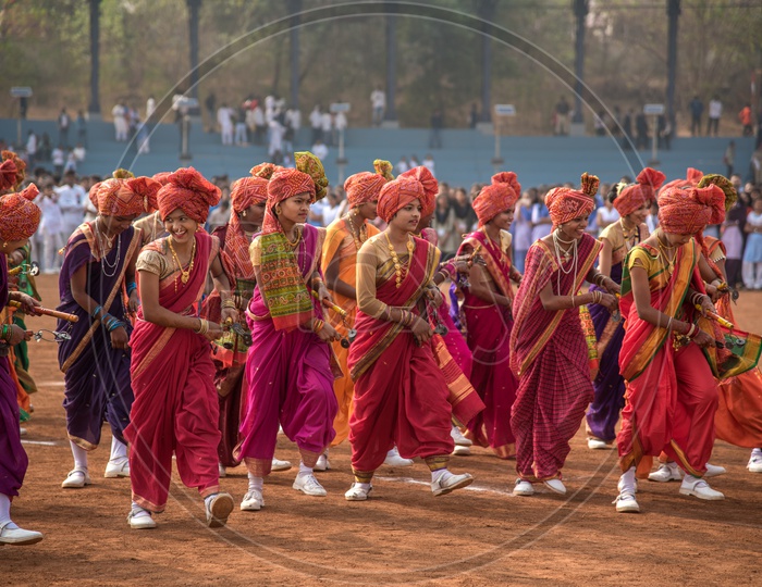 School Children  in Traditional Maratha Attire For Performance in independence Day Parade