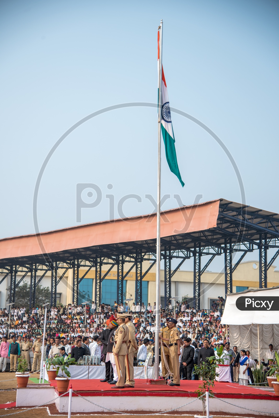 Flag Hoisting   by Officials   On Independence Day