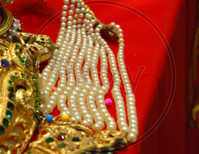 Elegant  Gold Imitation Jewellery of an Drama Artist  Or Theater Artist Closeup