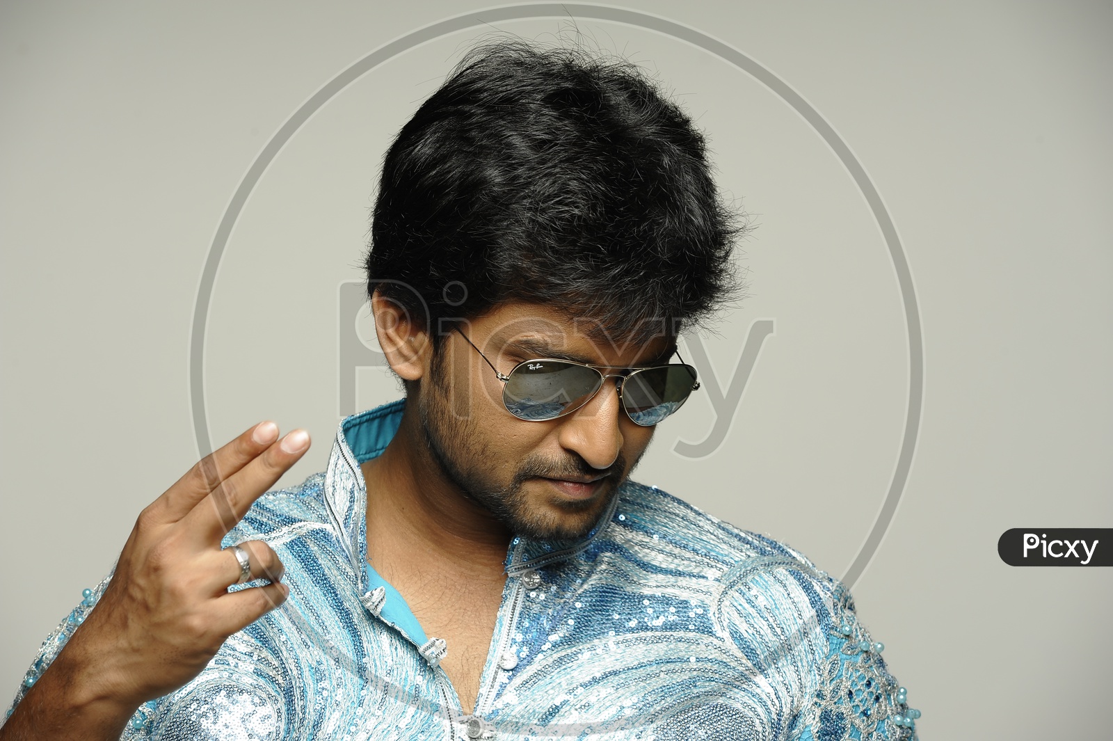 Portrait Of Actor Nani or Telugu Film Actor Or Tollywood Actor Nani    On an Isolated White Background