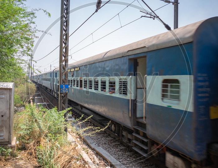 Train on a railway track at Anand Vihar, Delhi