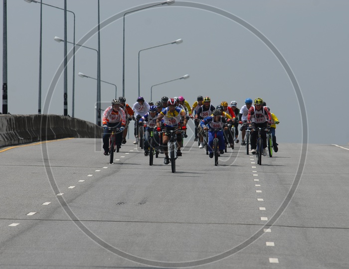 Young Athletes Participating in a Bicycle Race Or Cycle Race