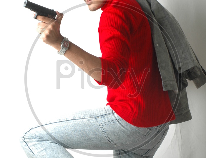 Funny Hipster Guy Posing Gun Stock Photo 1463783996 | Shutterstock