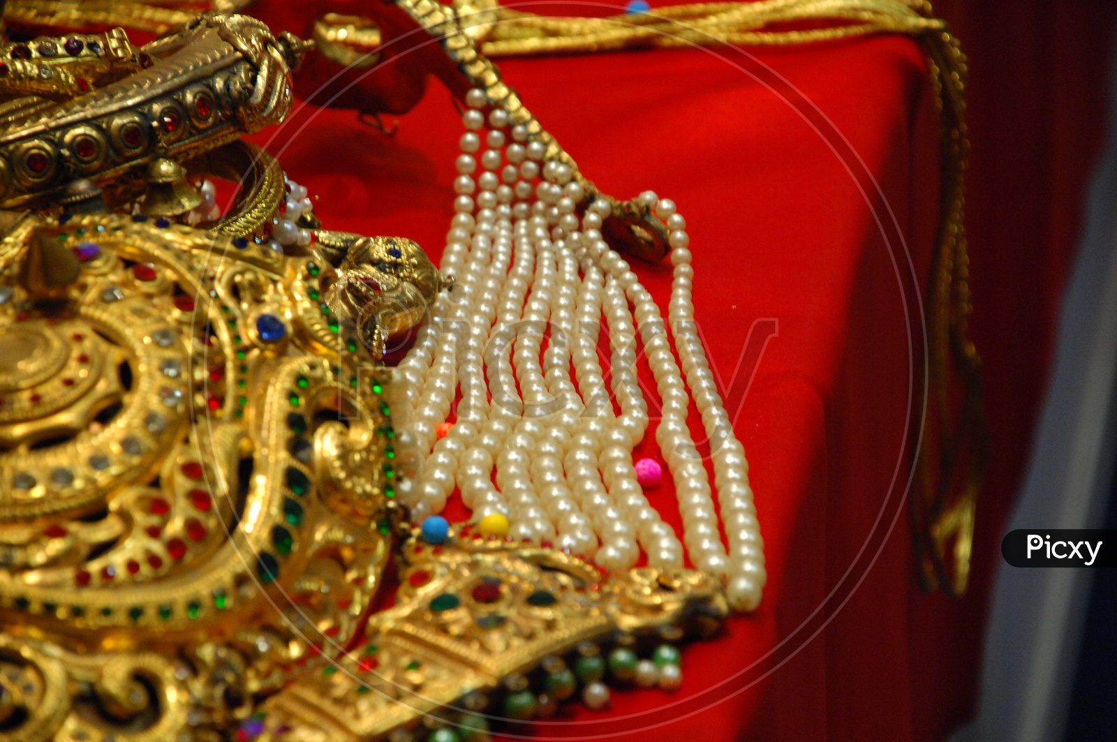 Elegant  Gold Imitation Jewellery of an Drama Artist  Or Theater Artist Closeup