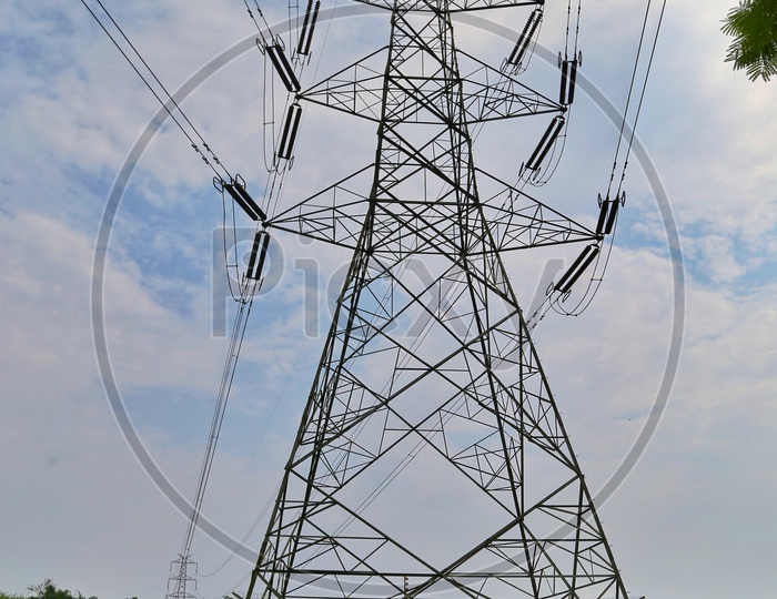 Electric High Tension Poles  in Barren Lands In Rural Indian  Villages