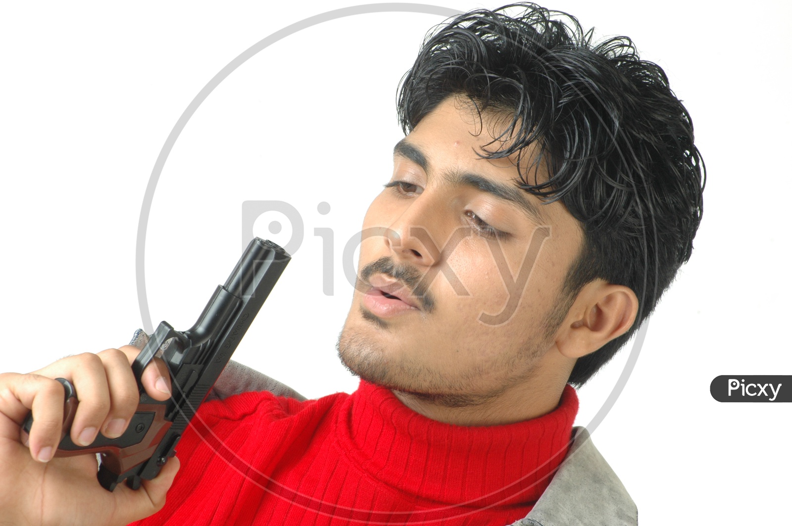 An Asian Man Holding A Gun While Pointing The Finger Background, Camera Pose  With Cutout Path, Hd Photography Photo, Neck Background Image And Wallpaper  for Free Download