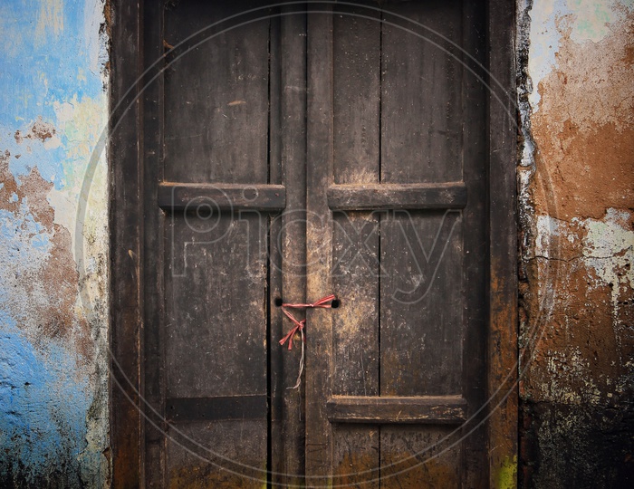 Old Traditional  Wooden Doors In Rural Villages Of  India