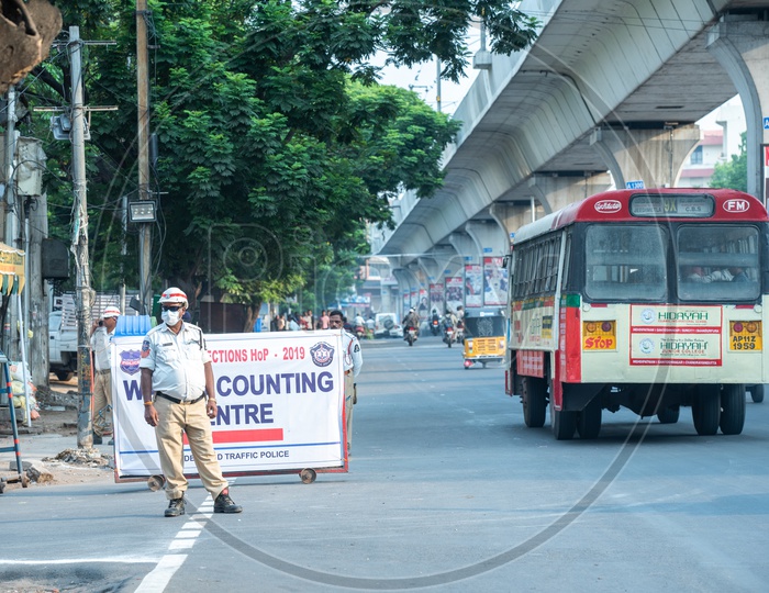 Banners At Election Commission  Counting Centers by Hyderabad Traffic  Police