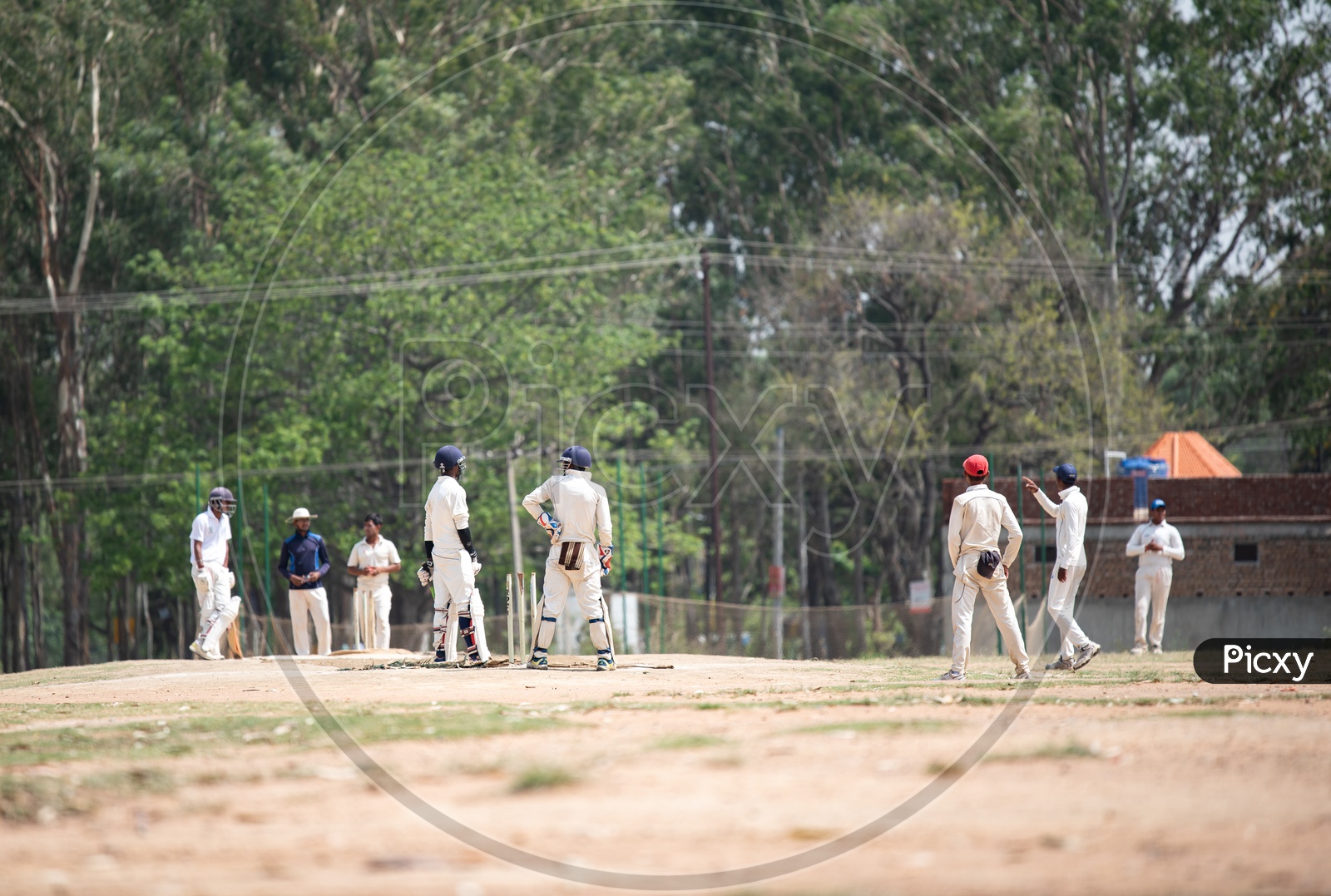 Cricket Players Playing Cricket Match In a Stadium