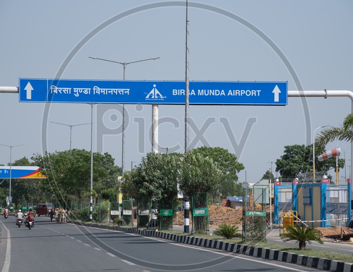 Sign Boards With Directions To Birsa Munda Airport