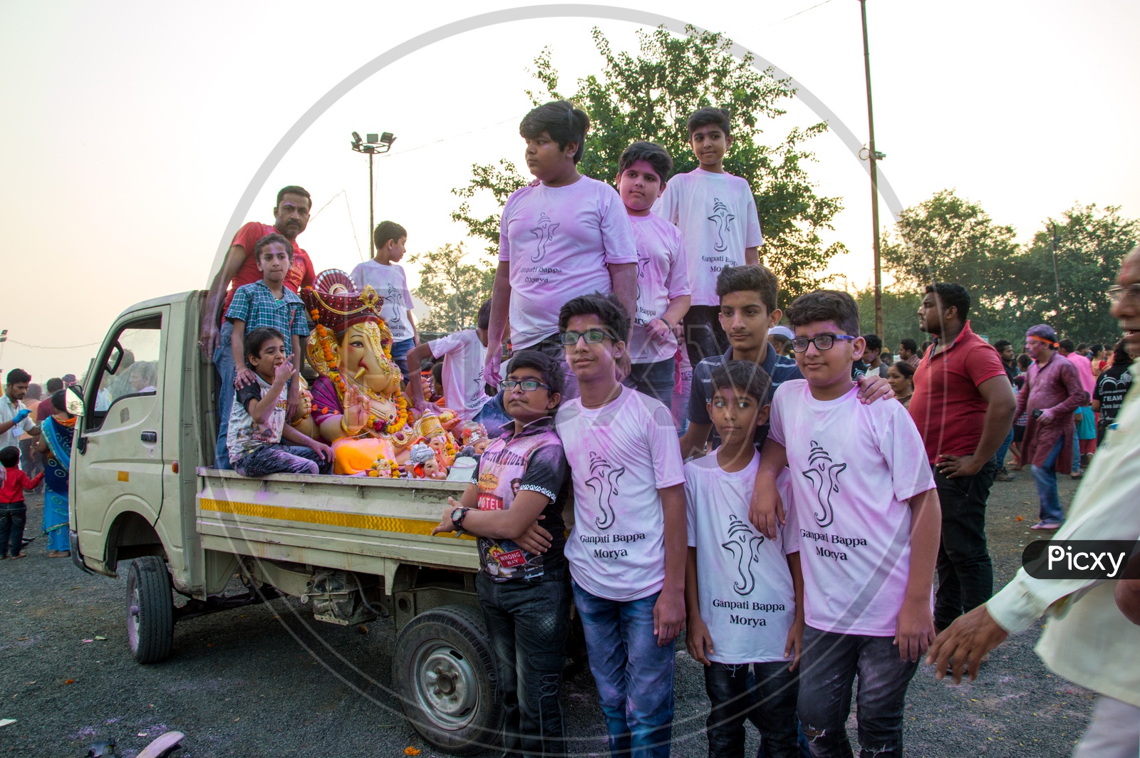 Indian Young Children During The Ganesh Nimarjan Or Visarjan Rallies