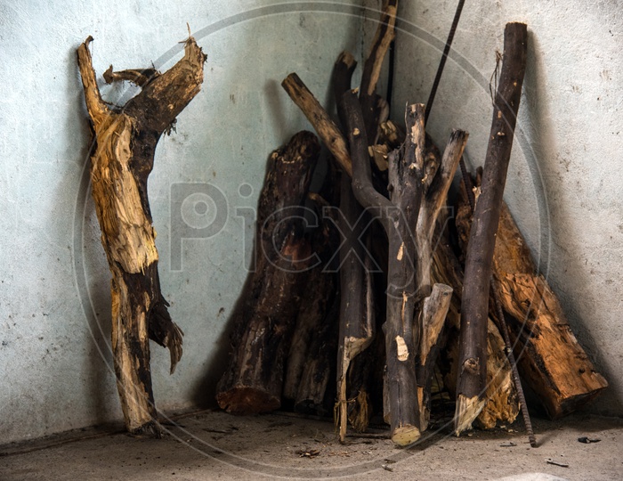 Dried Wood  Stored In a Rural Village  Used as a Cooking Fuel