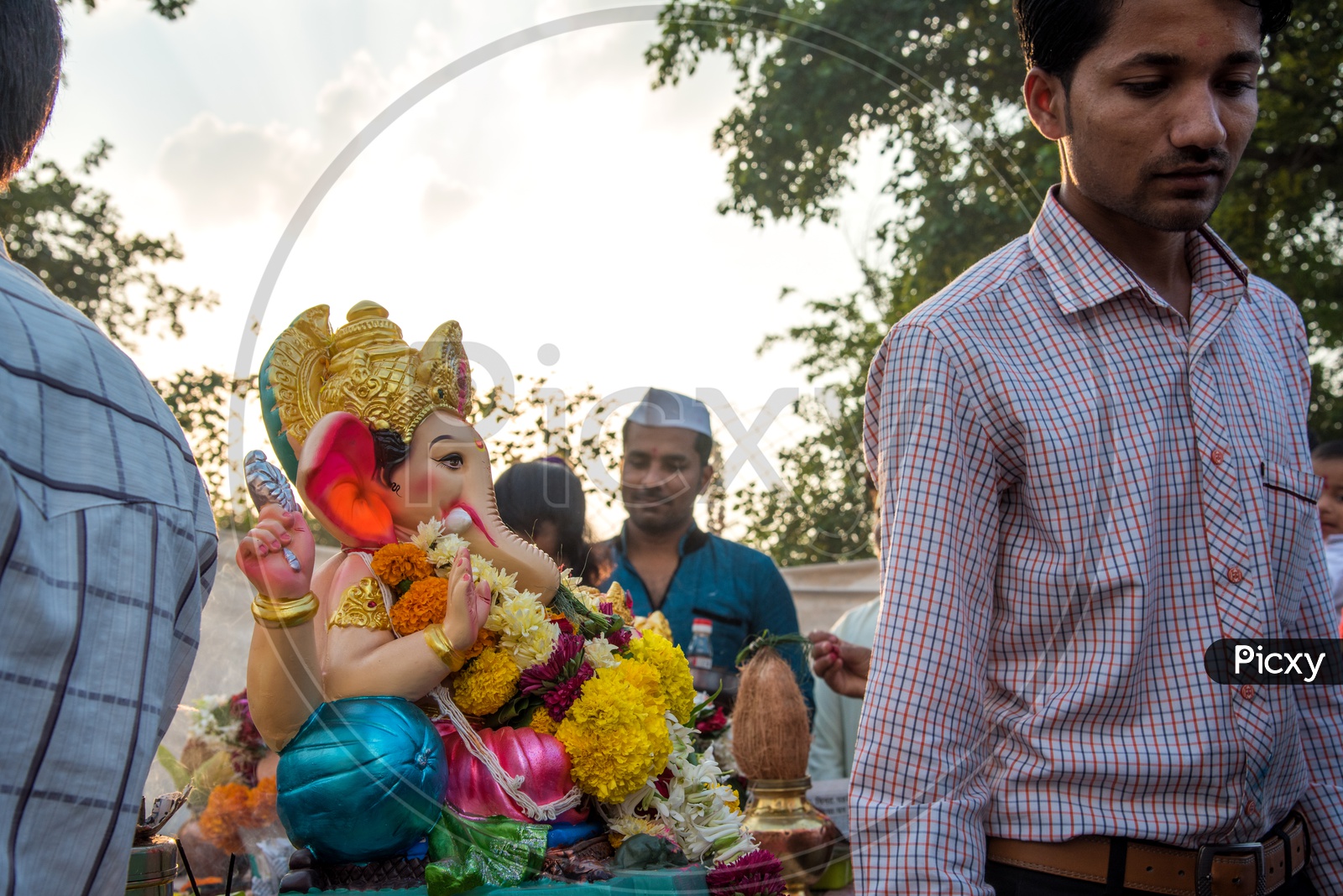 Indian Hindu Devotees Taking  Lord  Ganesh  Idols For  Visarjan Or Nimarjan  On the Occasion Of  Ganesh Chathurdhi or Vinayaka Chavithi  Festival In India