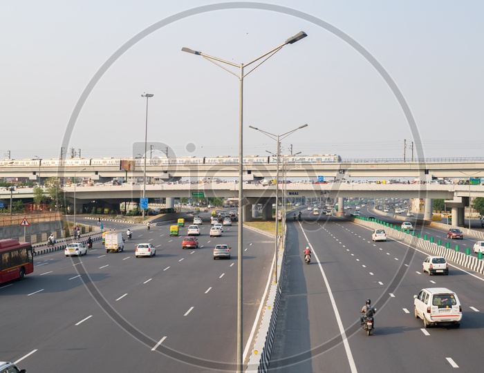 Akshardham Setu and Metro Flyover above Delhi-Meerut Expressway (NH-9), AH-2(Asian Highway-2)