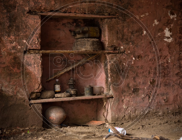 Old Deceased   Interior Of an Ancient  traditional  Hut In a Rural Village