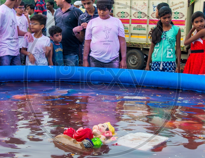 A Big Tub Arranged Fro The Immersion Of Small Ganesh Idols During Ganesh Visarjan Or Vinayaka Nimarjanam  During Ganesh Festival In India