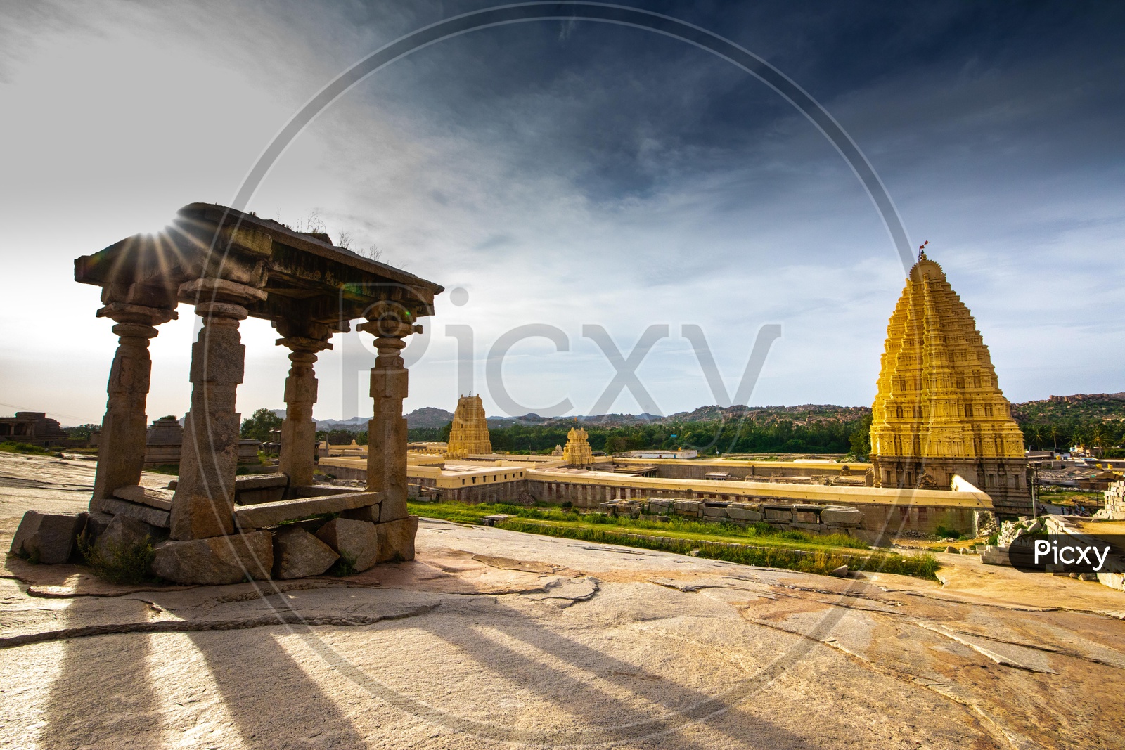 Historical Architecture Of Hampi  With Ancient Hindu Temple Shrines