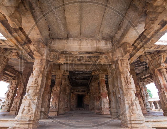 Architectural Views Of  Hampi Temple With  Pillars in a Temple