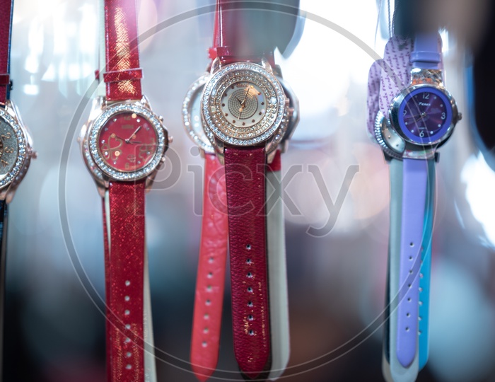 Wrist Watches Hanging for Display In a Vendor Stall Around Charminar  Streets  During  Ramdan Or Ramzan Season