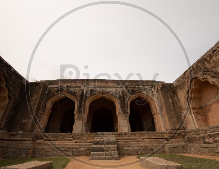 Architectural views Of  Virupaksha Temple  With Pillars And  Mandapas