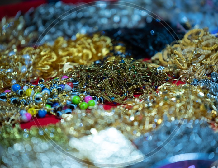 Ear tops Or  Imitation Jewellery Or Fancy Jewellery  Vendor Stalls  Around Charminar Streets  During Ramadan Or Ramzan Season