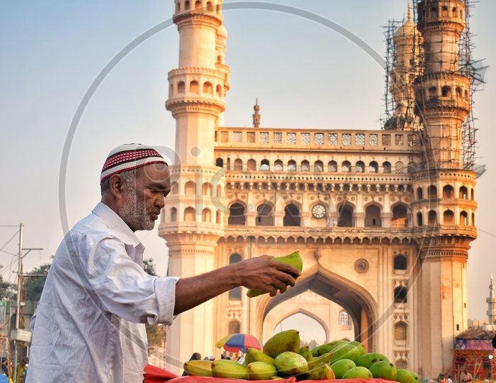 Mango vendor selling Mangoes at streets of Charminar