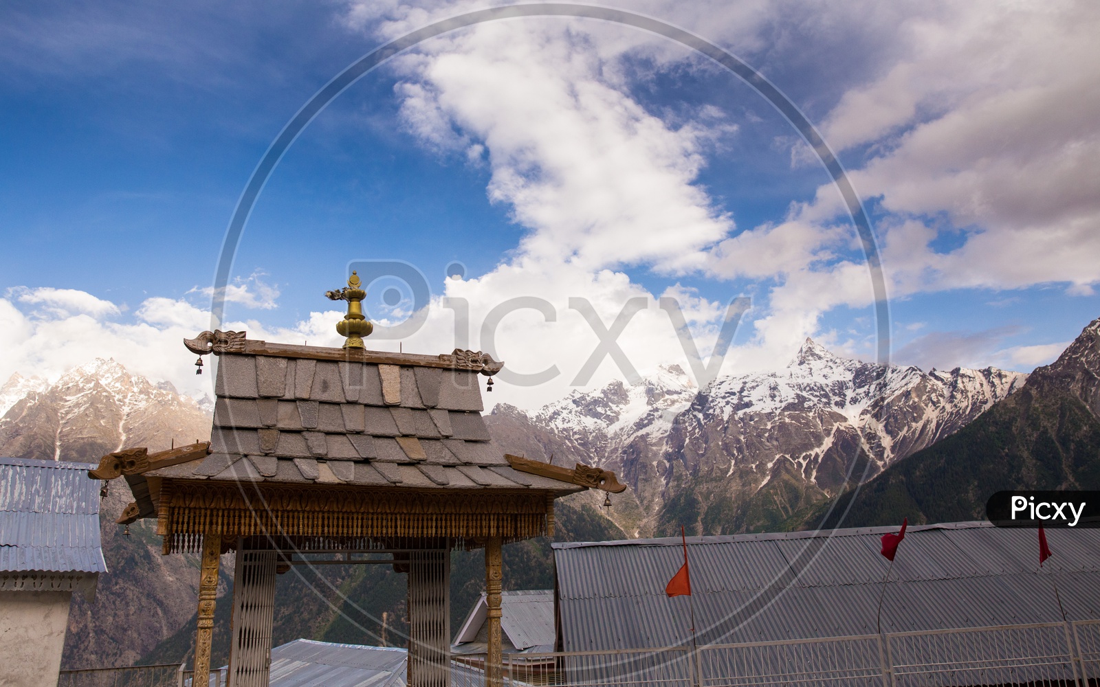 View Of Snow Capped Mountains From Buddhist Temples
