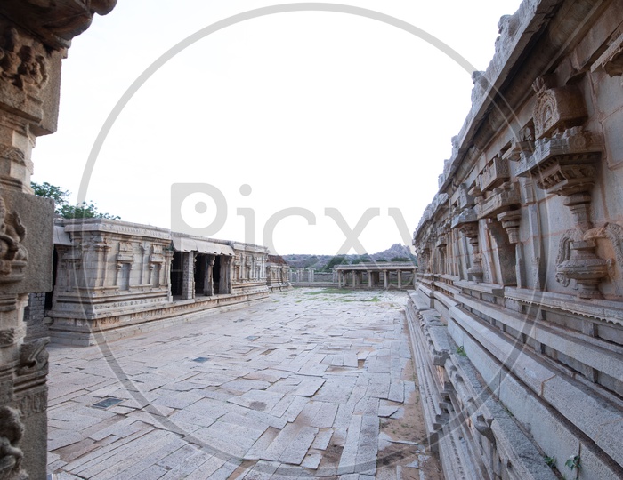 Architectural View Of  Vijaya Vittala temple  With Pillars And  Mandapas  and temple Shrines