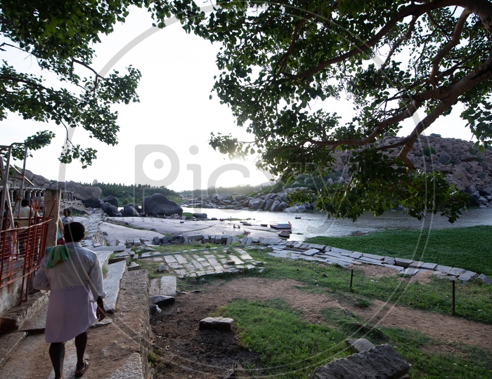 Coracle Boating Point At Tungabhadra River   In Hampi