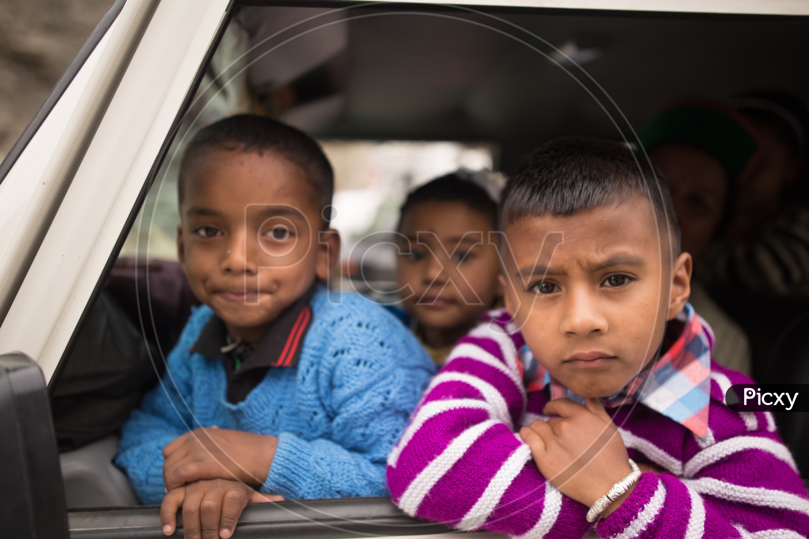 School Children Commuting In a XUV Car on the Ghat Roads Of Kinnaur