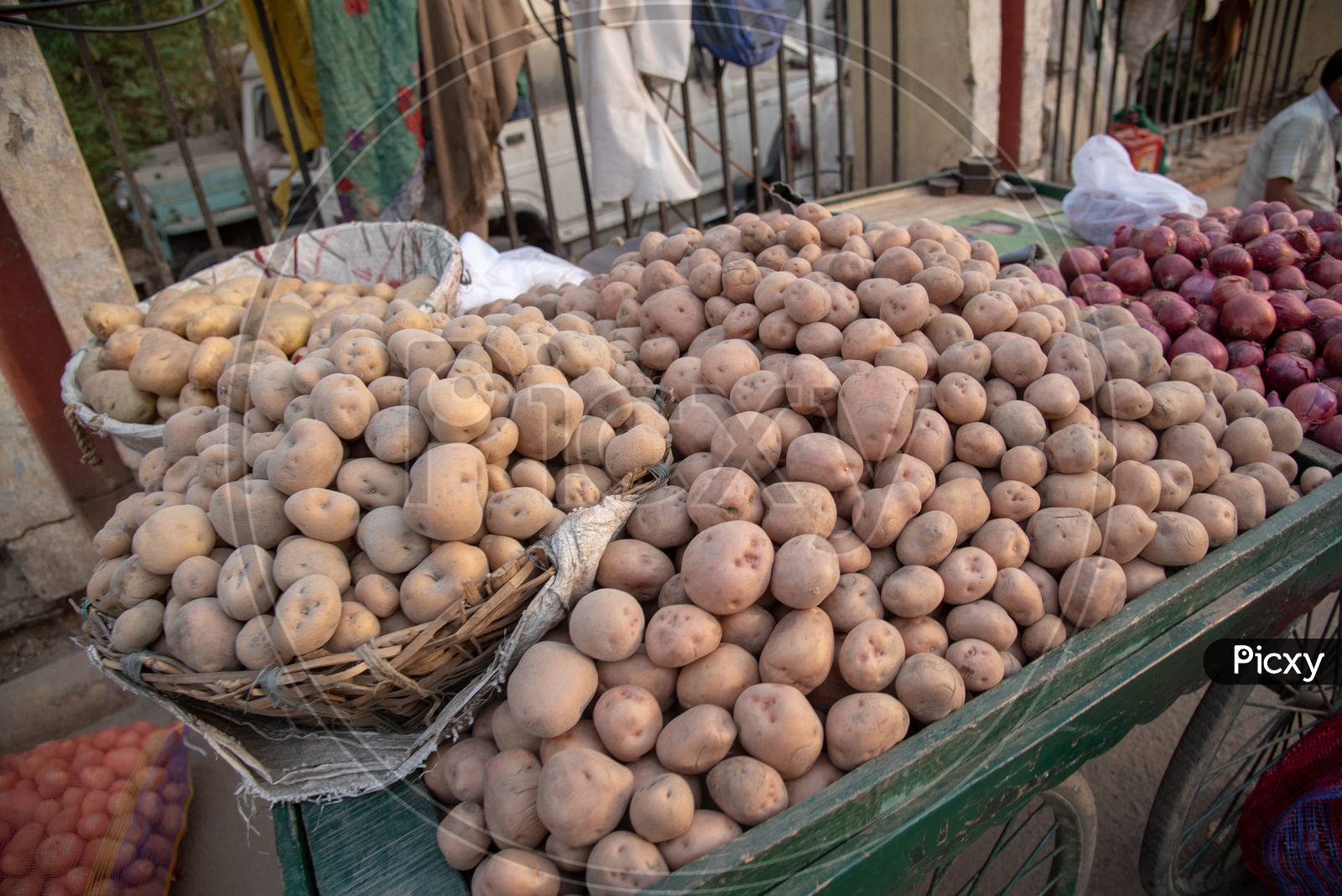 Potatoes  Selling At a Vegetable Vendor Stall