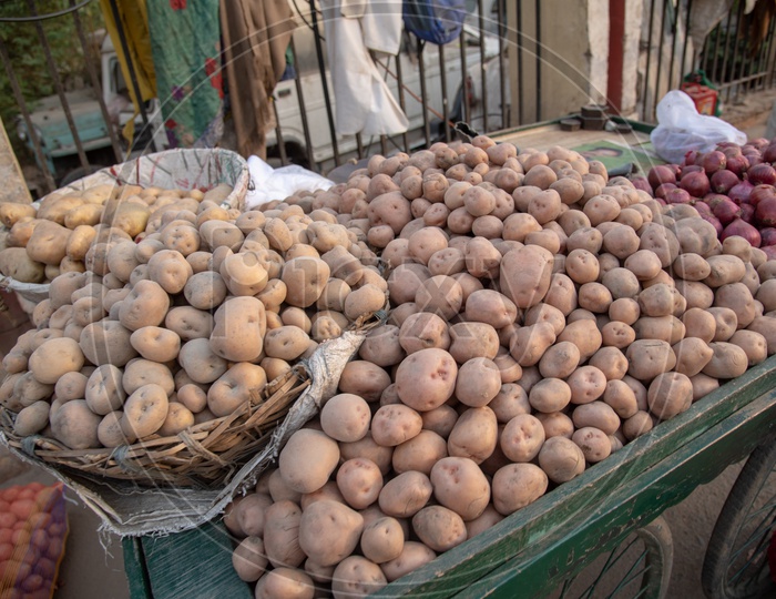 Potatoes  Selling At a Vegetable Vendor Stall