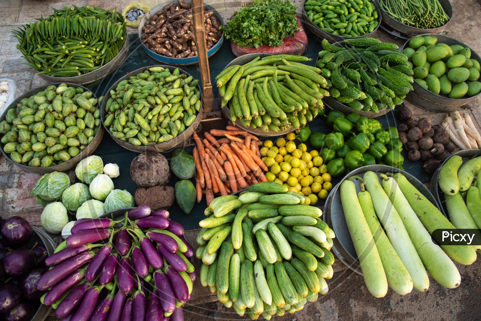 Fresh Vegetables Selling On a Road Side Vendor Stall