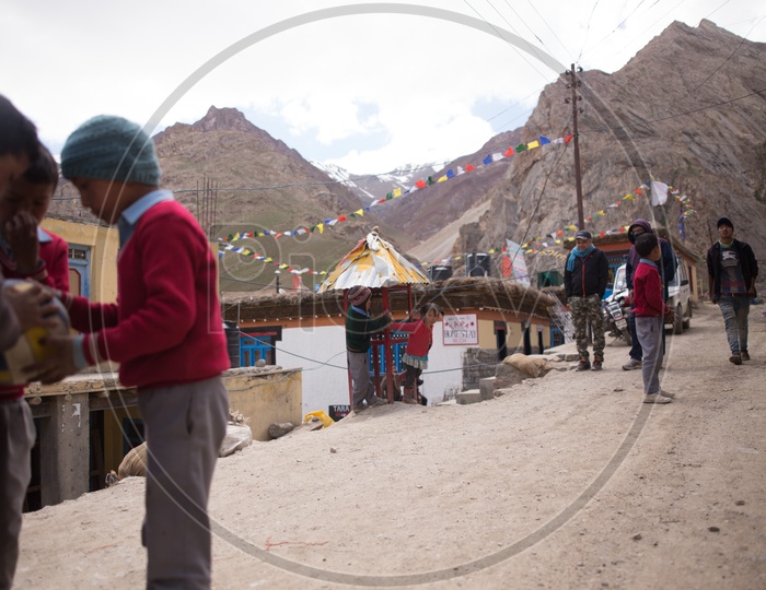 School Kids Or Children Playing  Volleyball   In The Villages Of  Spiti Valley