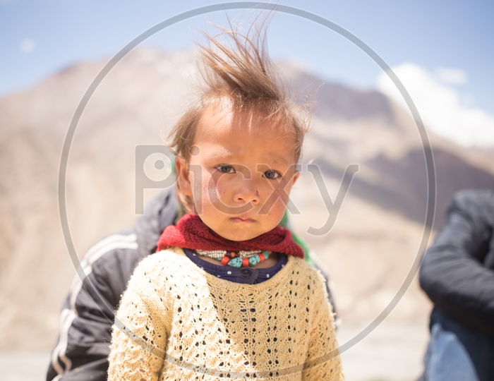 Portrait Of a Small Girl Child On Spiti Valley