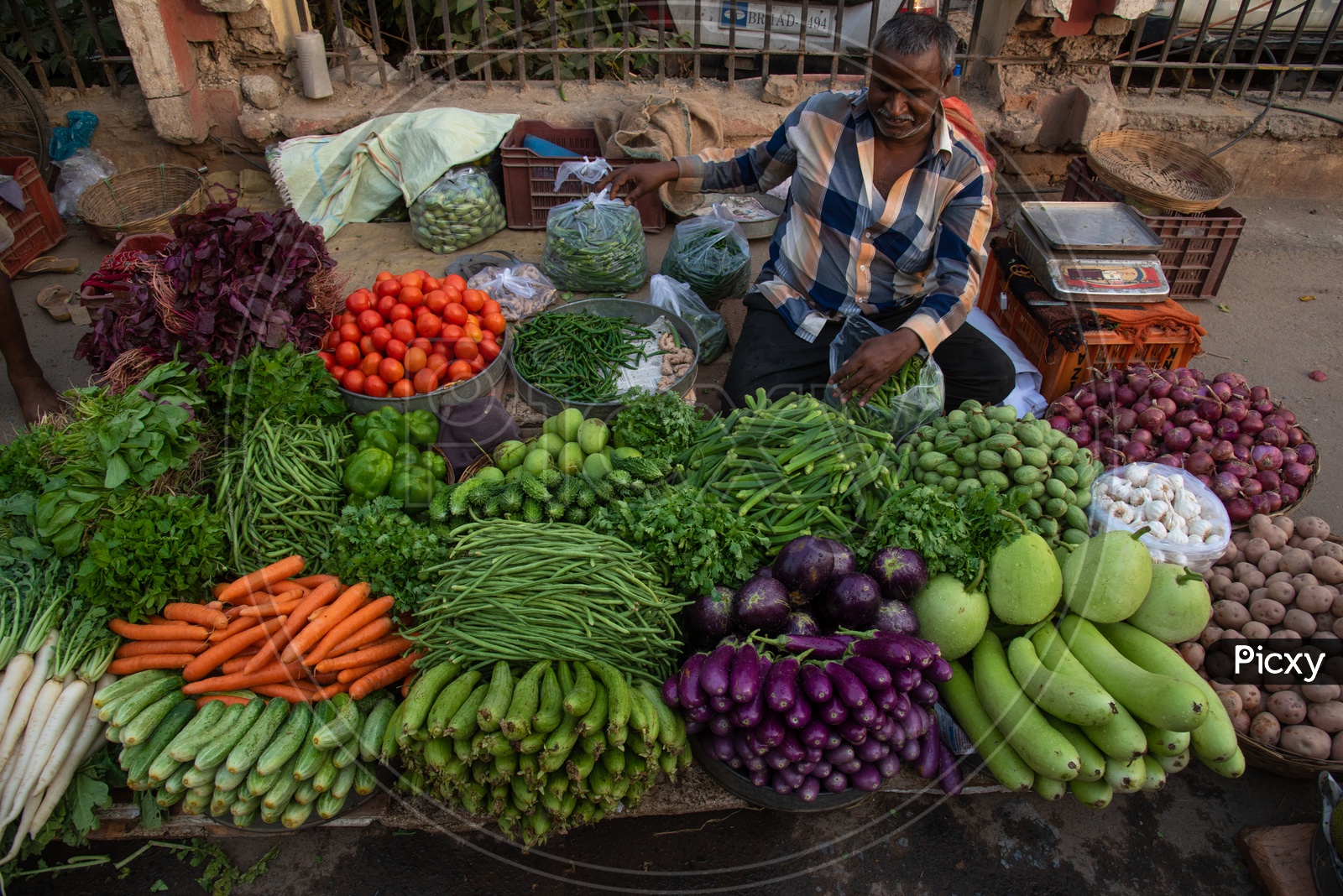 Fresh Vegetables Selling On a Road Side Vendor Stall