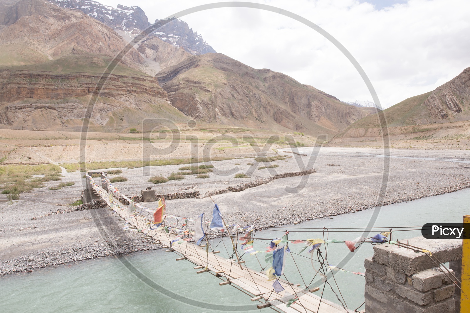 Light Weight  Thread Suspension Bridges Over the River in The Valleys Of Spiti