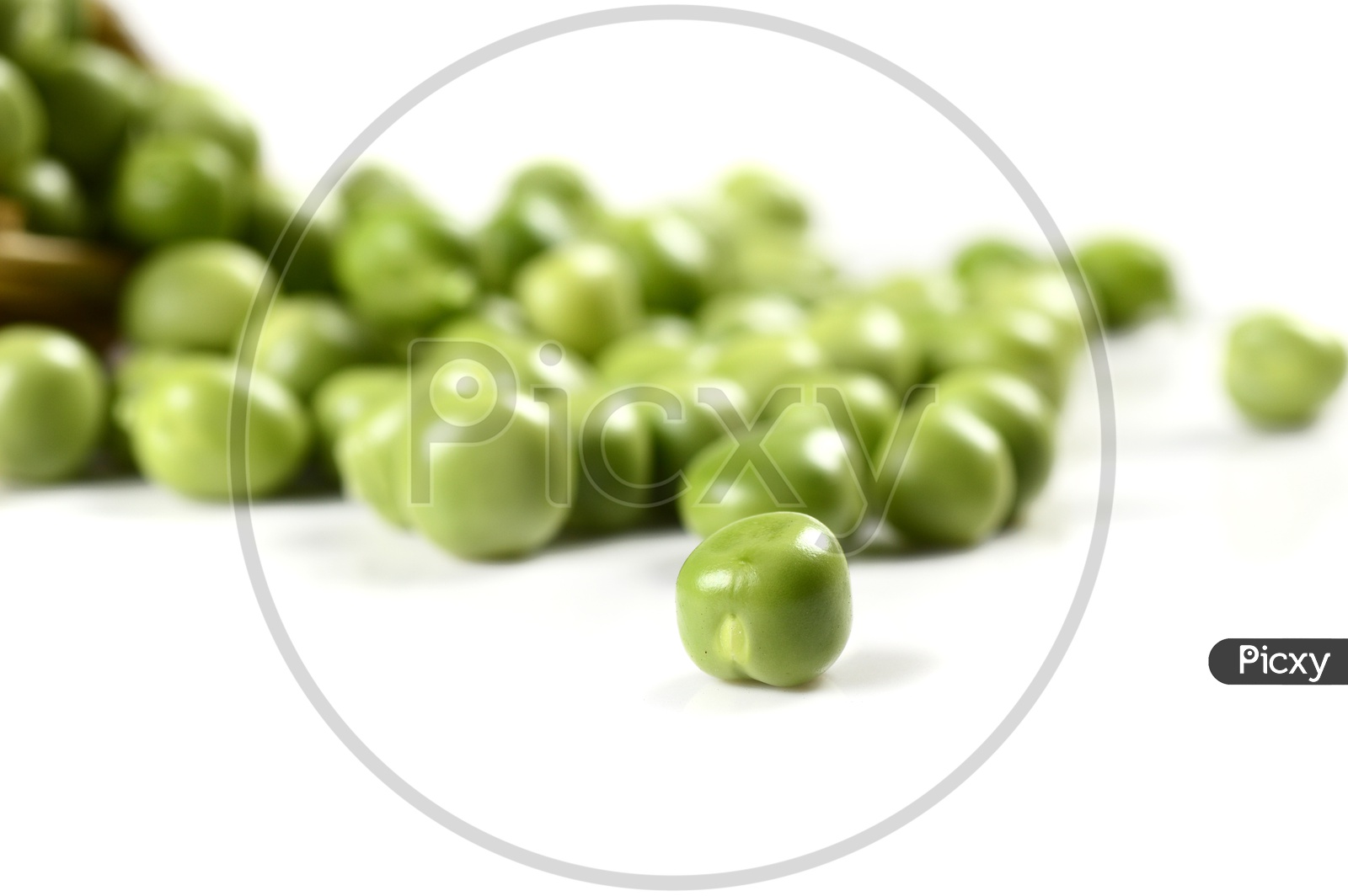 Fresh Green Peas in basket on an  Isolated  white background