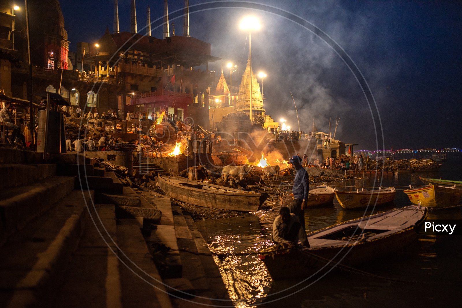 Dead Bodies Of Hindu Devotees  Being Burnt At Manikarnika Ghat  As a Ritual  In Varanasi