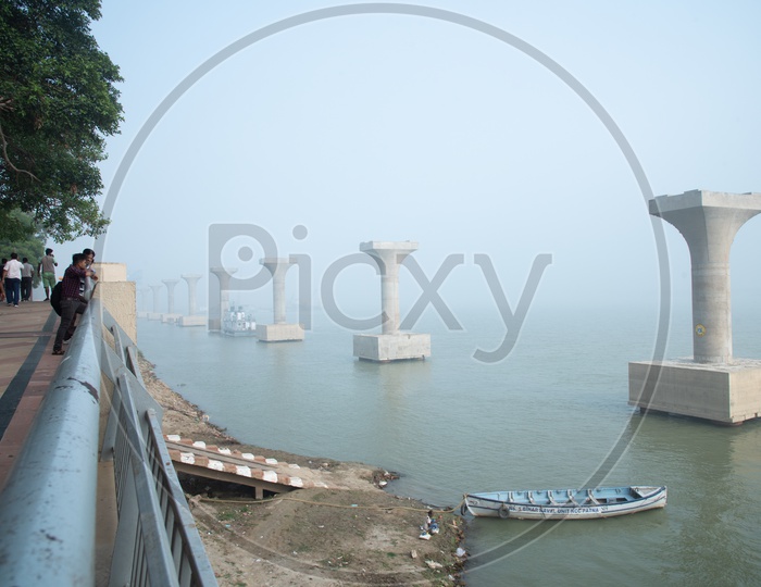 Pillars Of Under Construction  Marine Drive  over River Ganga  in Patna