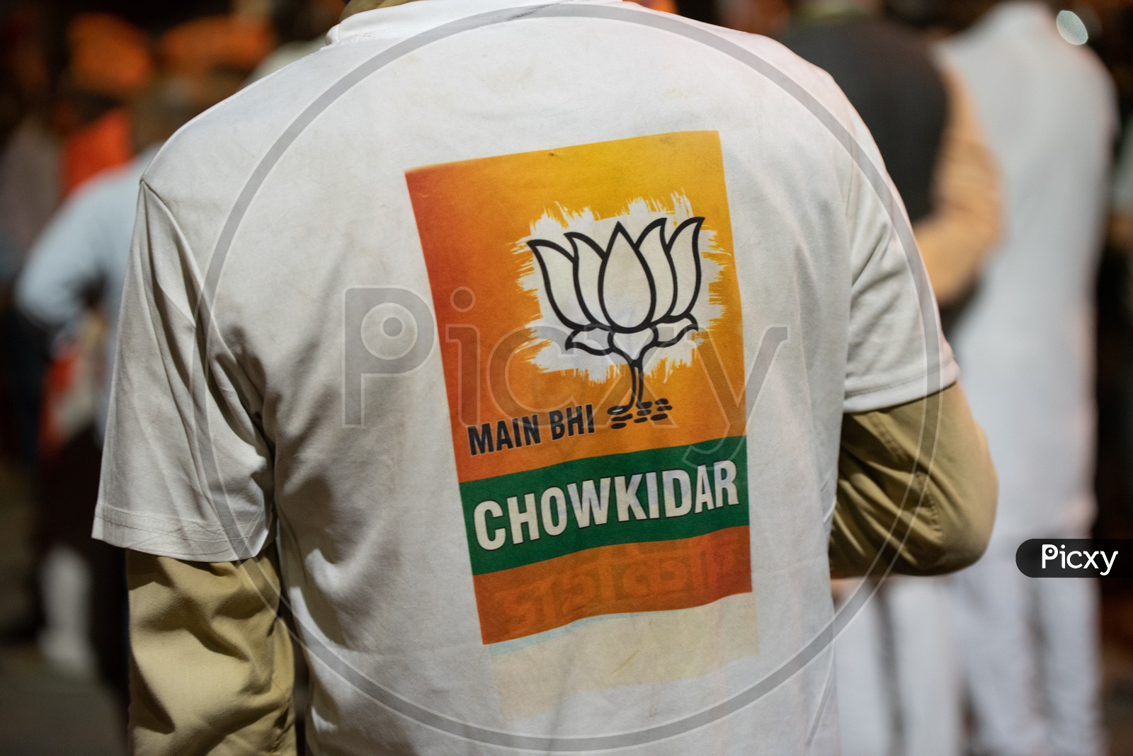 BJP Party Workers Or Supporters  Wearing Main Bhi Chowkidar  TShirts  During Election Campaigns Or  Party Meetings