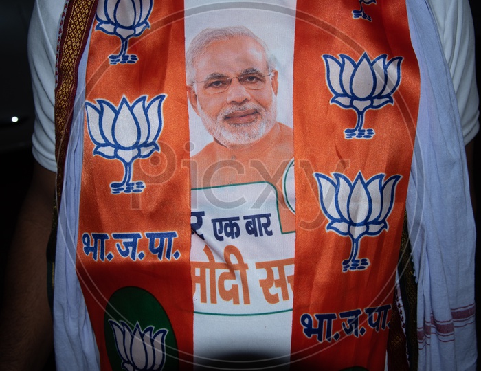BJP Party Workers Or Supporters Wearing The Modi  Tshirts  During The Election Campaign Or Party Meetings