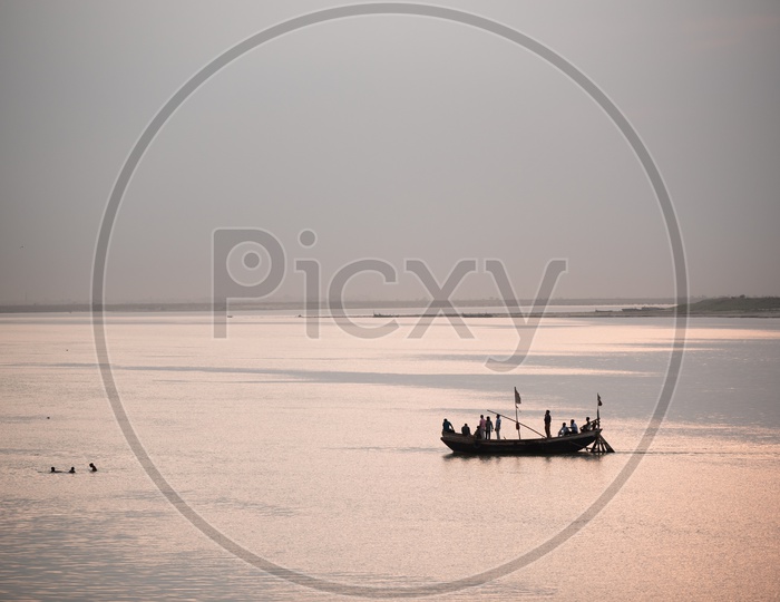 Fishing Boats On The Ganga River  , Patna